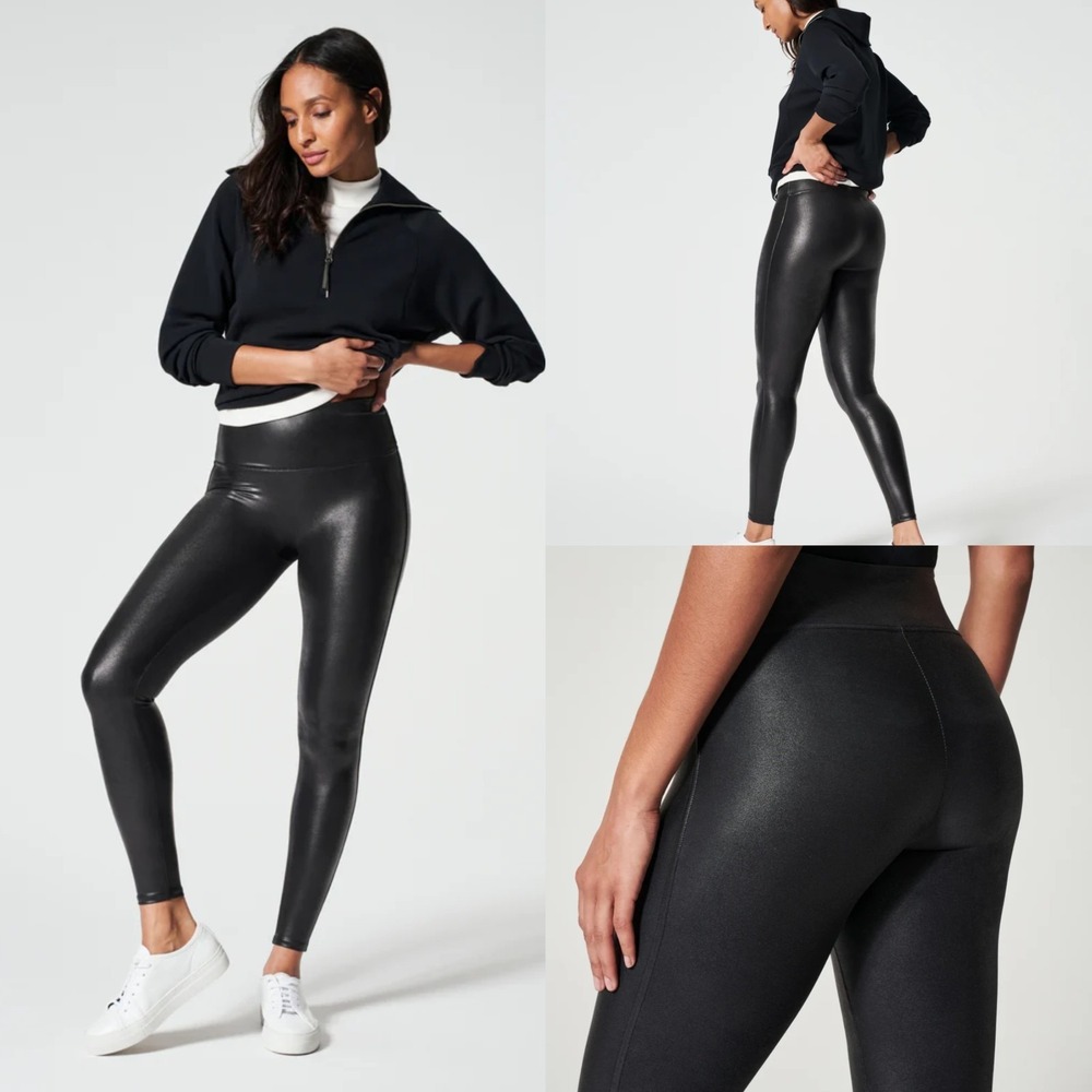 Spanx Faux Leather Leggings Womens S Black Stretch High-Waisted Pull On Skinny